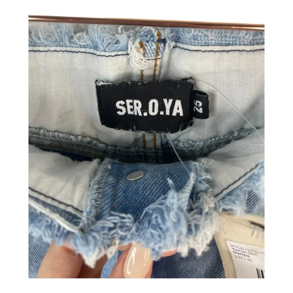 SER.O.YA Keenan Skirt Denim Distressed Raw Hem Y2K Summer Spring 100% Cotton 25